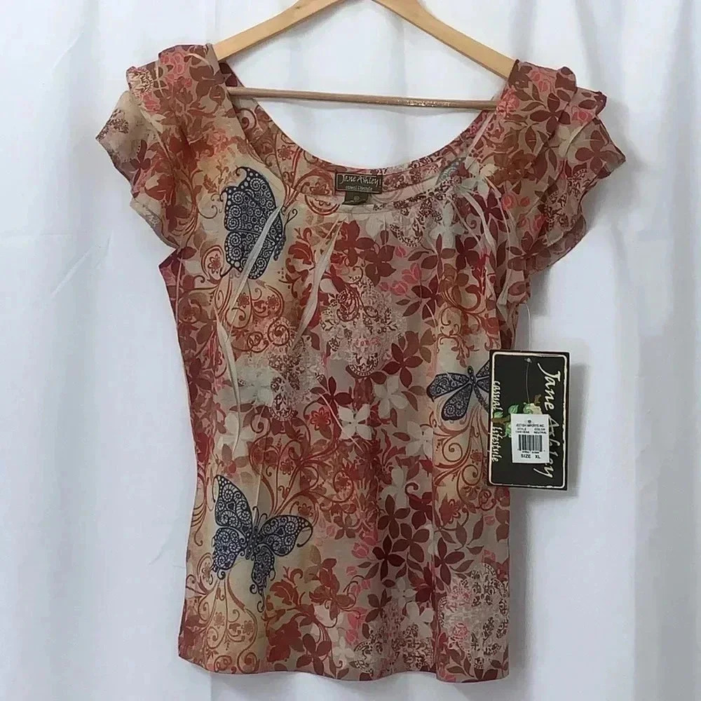 Women’s Jane Ashley Short‎ Sleeve Blouse Size XL NEW WITH TAGS